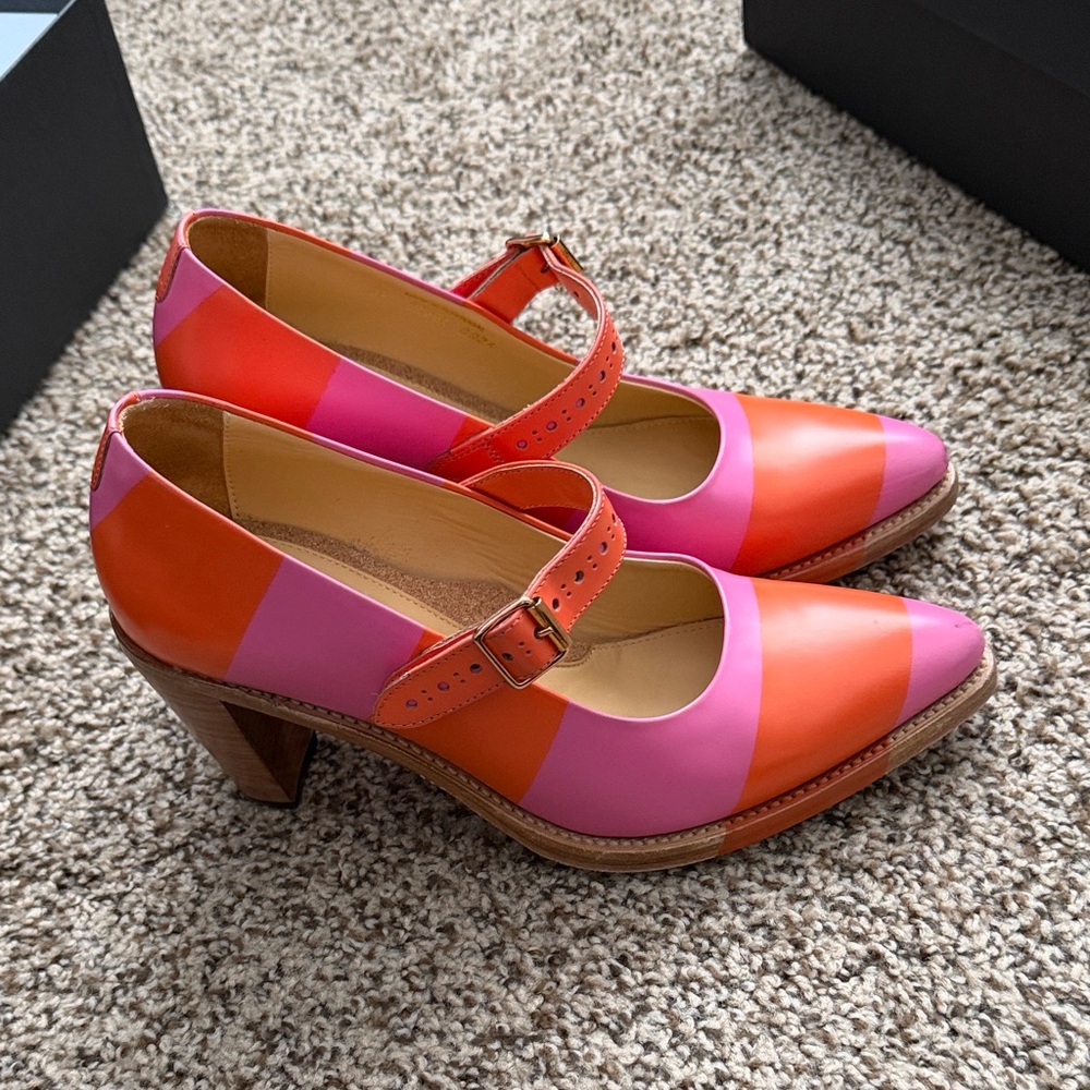 Colorblock Pink & Orange Mary Jane Mules - Picture 4 of 7
